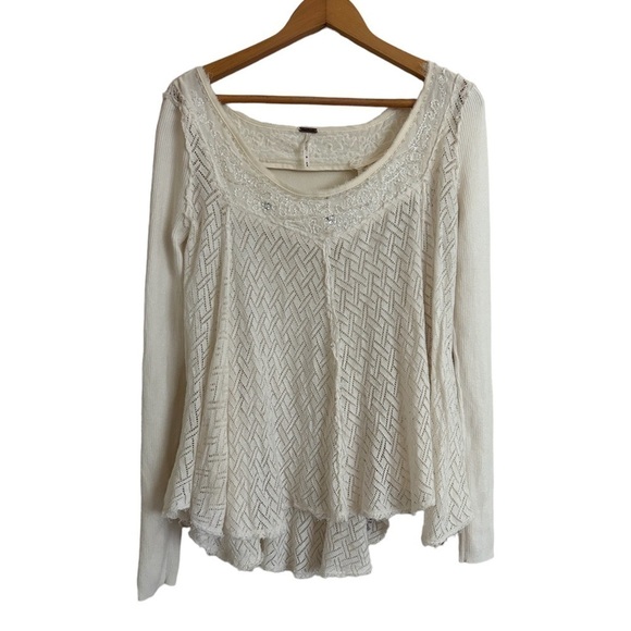 Free people Embellished chest front Long sleeve Keyhole back open knit Size M - Picture 1 of 10
